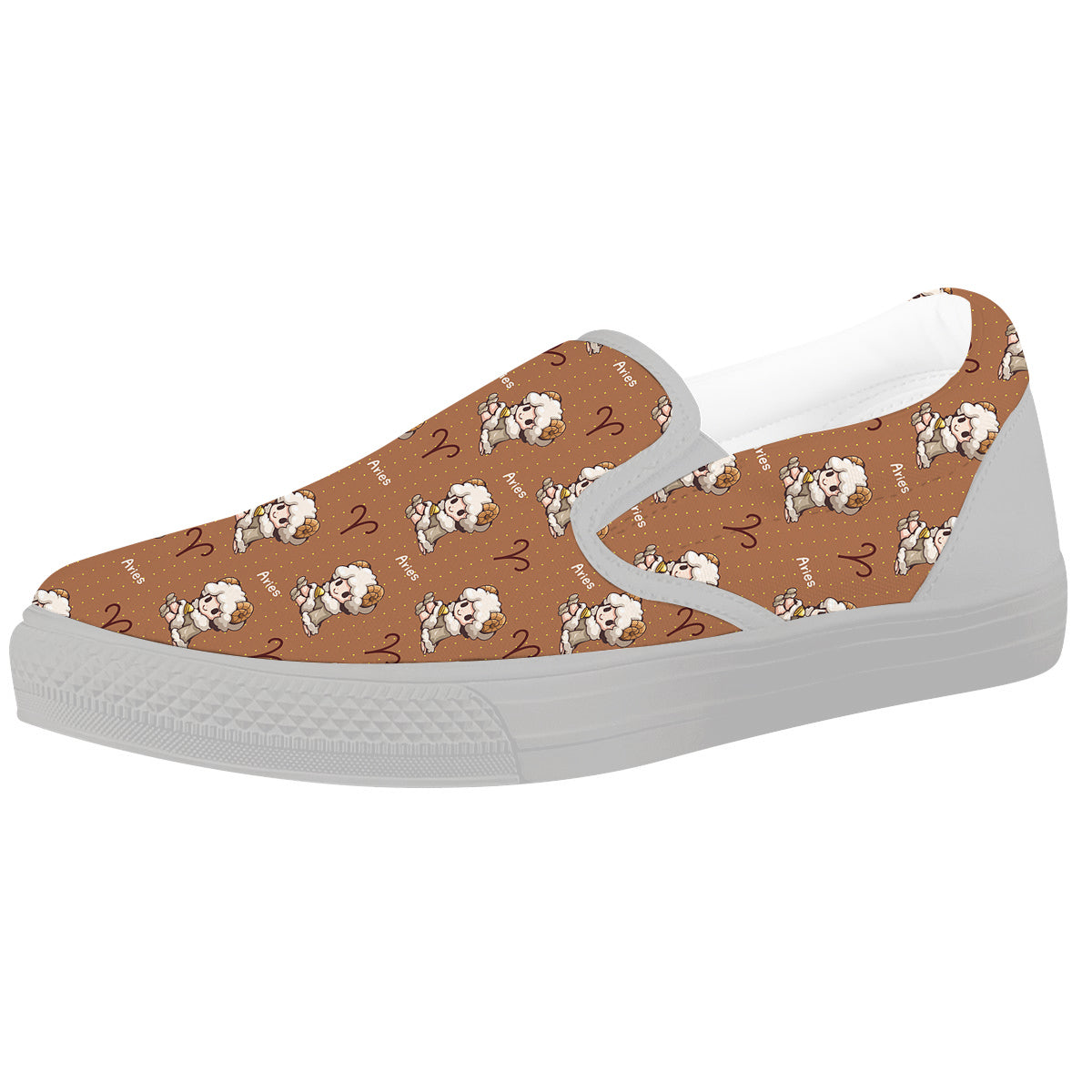 Aries Cute Cartoon Print Pattern White Slip On Shoes-grizzshop
