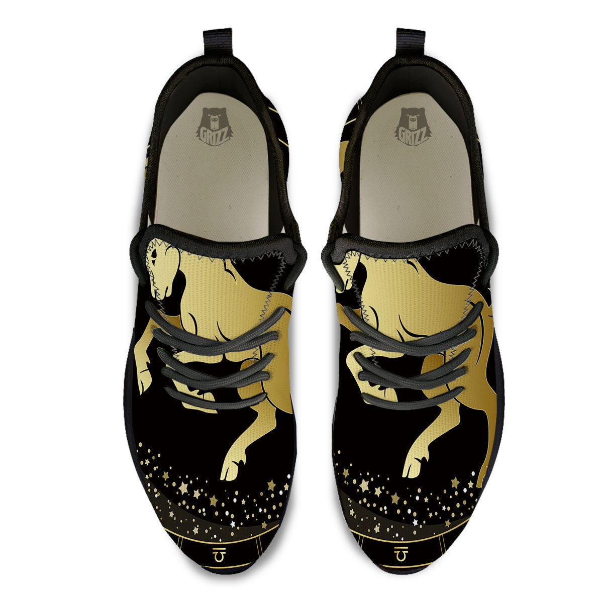 Aries Sign Black And Gold Print Black Athletic Shoes-grizzshop
