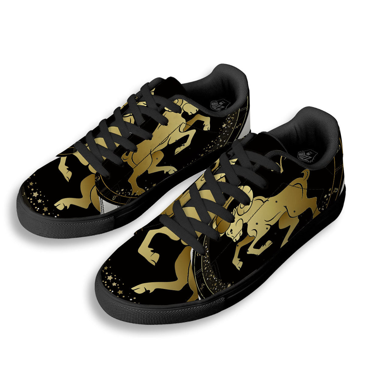 Aries Sign Black And Gold Print Black Low Top Sneakers-grizzshop