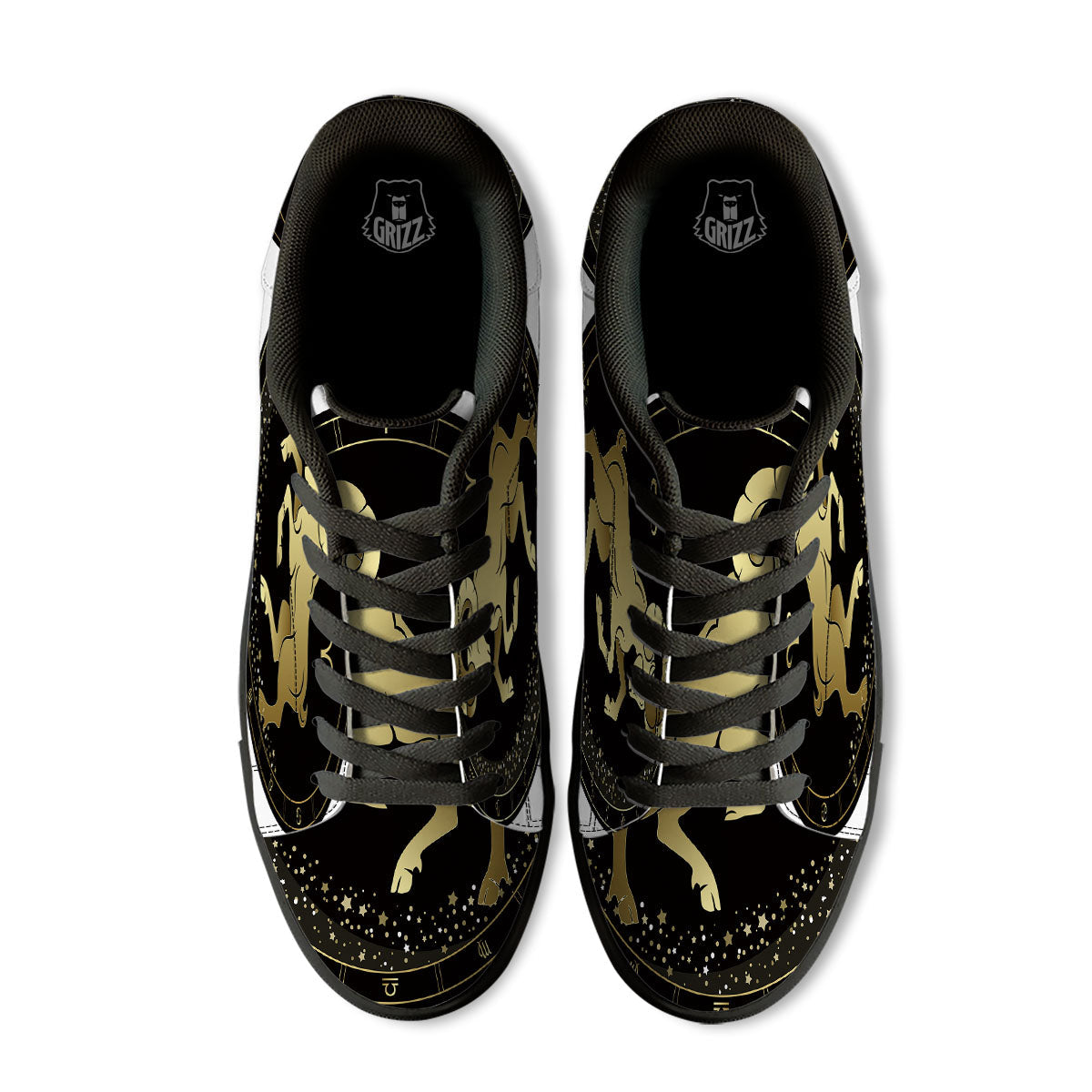 Aries Sign Black And Gold Print Black Low Top Sneakers-grizzshop