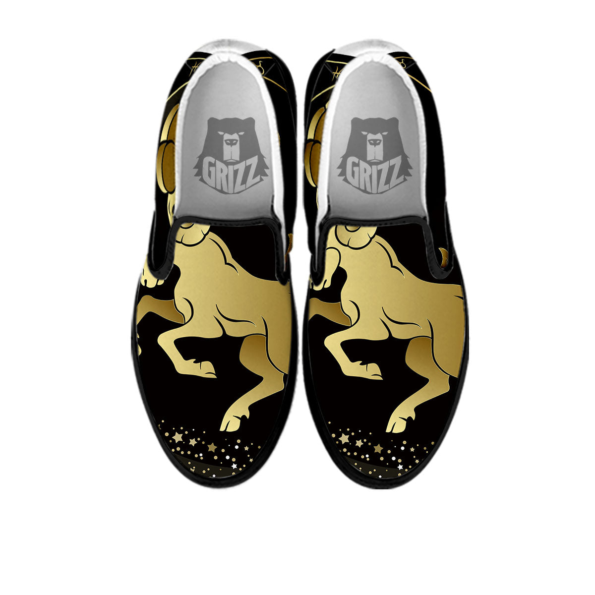 Aries Sign Black And Gold Print Black Slip On Shoes-grizzshop