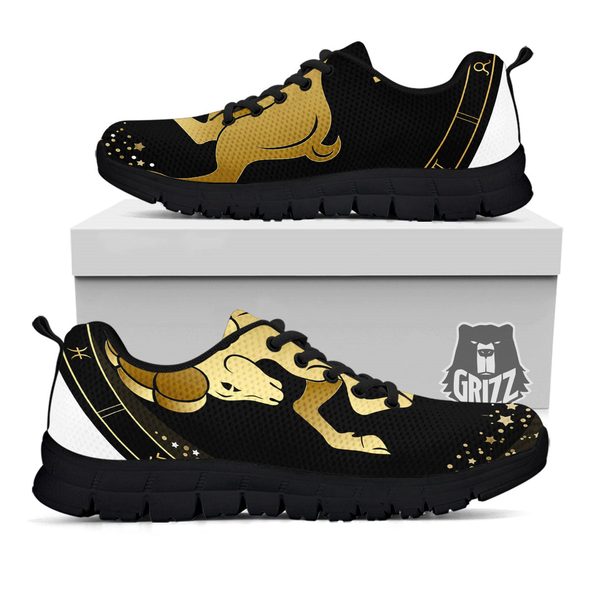 Aries Sign Black And Gold Print Black Sneaker-grizzshop