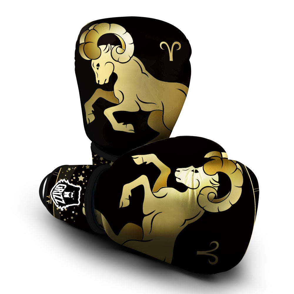 Aries Sign Black And Gold Print Boxing Gloves-grizzshop