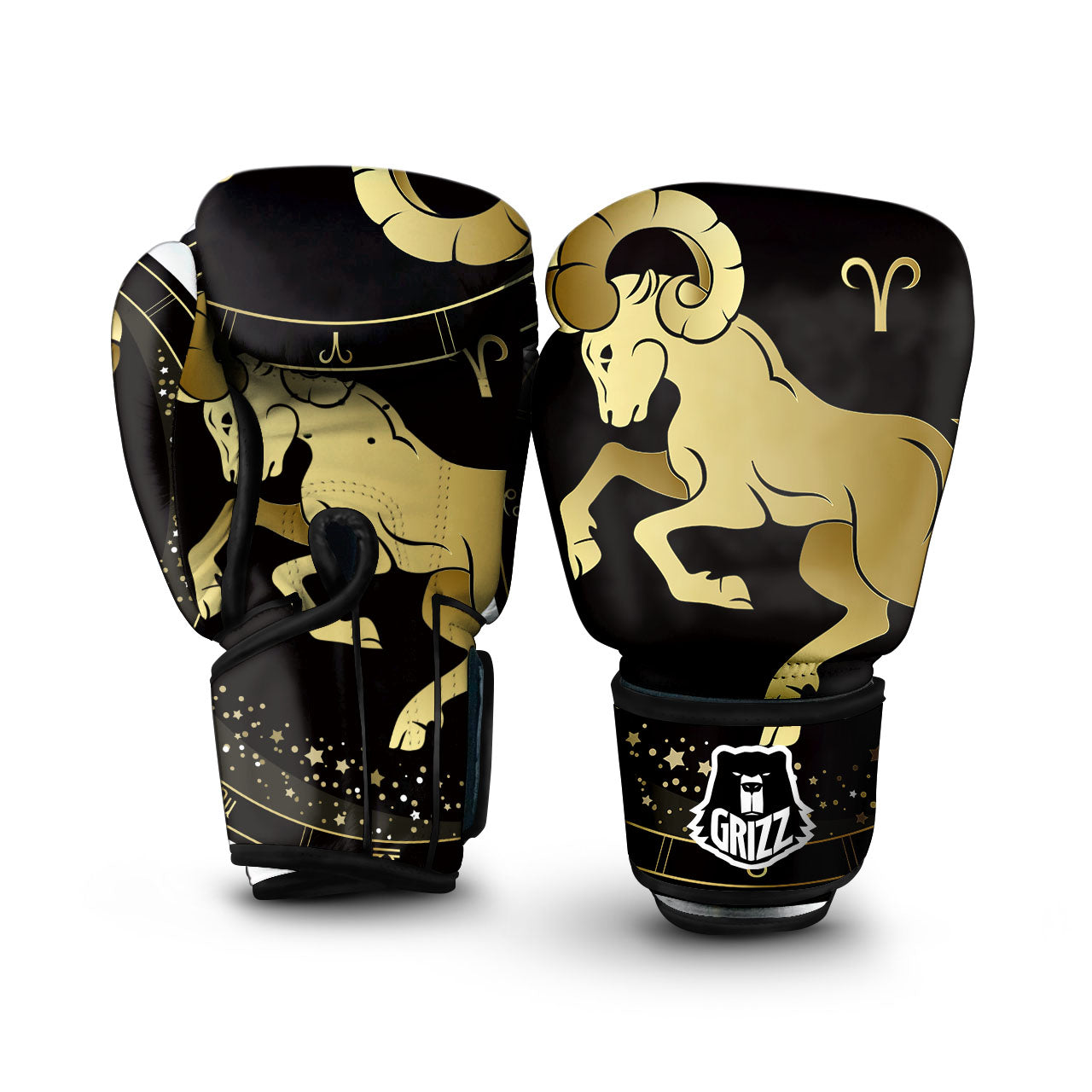 Aries Sign Black And Gold Print Boxing Gloves-grizzshop