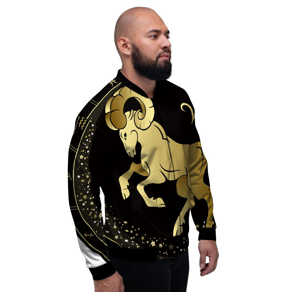 Aries Sign Black And Gold Print Men's Bomber Jacket-grizzshop