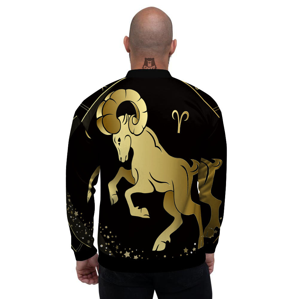 Aries Sign Black And Gold Print Men's Bomber Jacket-grizzshop