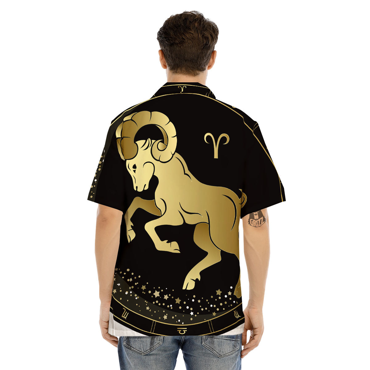 Aries Sign Black And Gold Print Men's Hawaiian Shirt-grizzshop