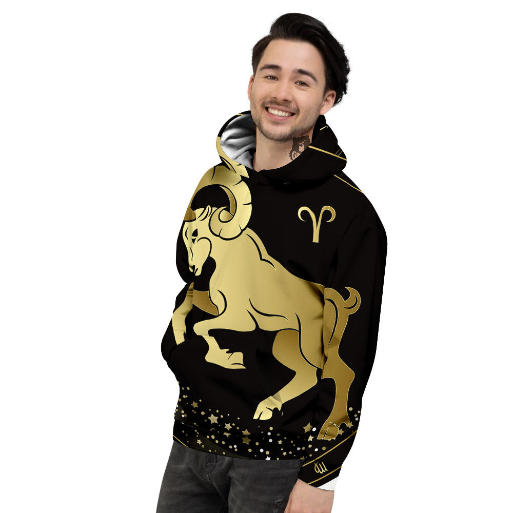 Aries Sign Black And Gold Print Men's Hoodie-grizzshop