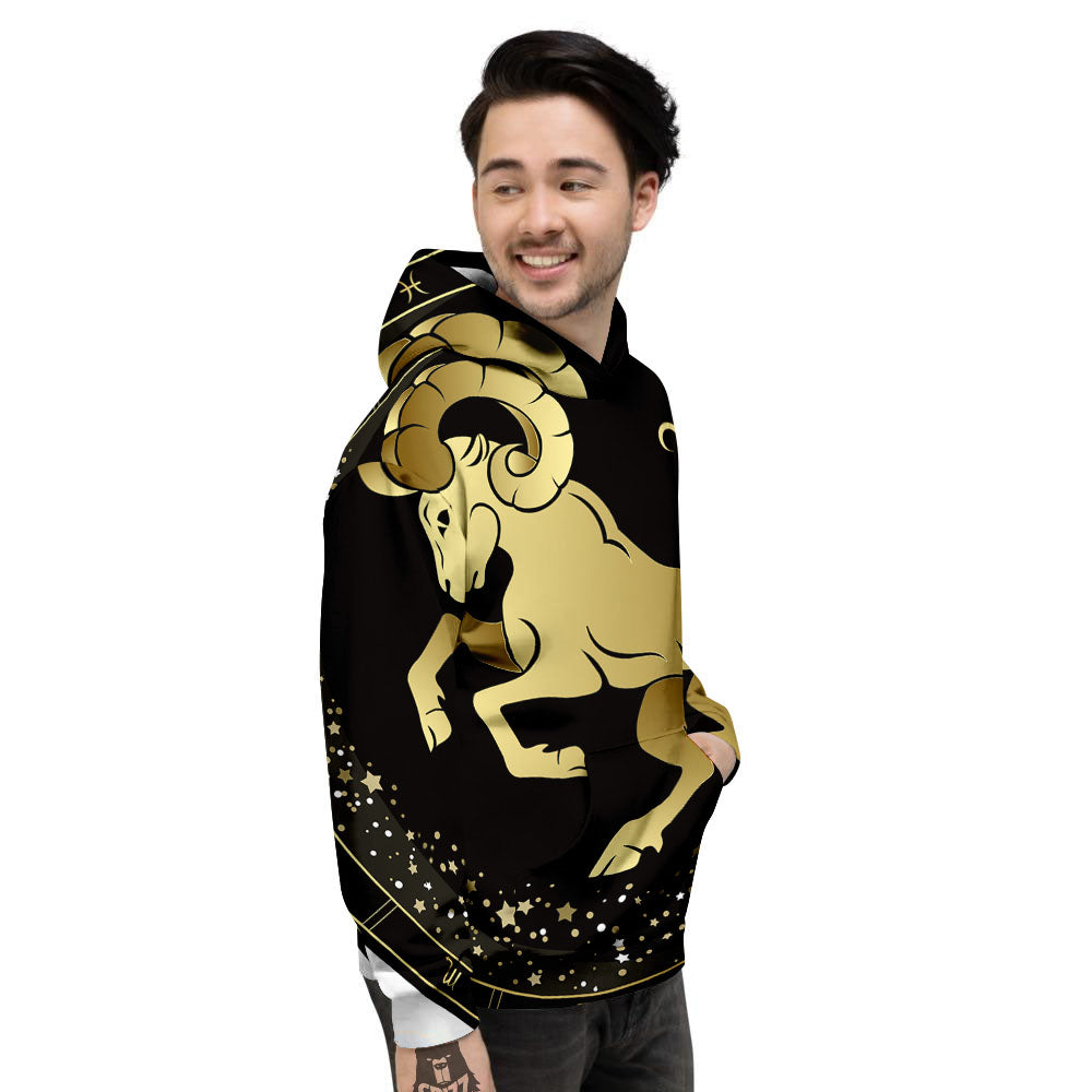 Aries Sign Black And Gold Print Men's Hoodie-grizzshop