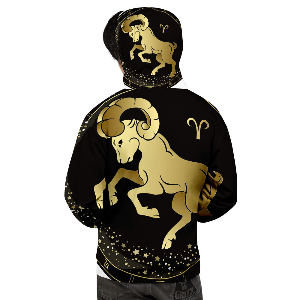 Aries Sign Black And Gold Print Men's Hoodie-grizzshop