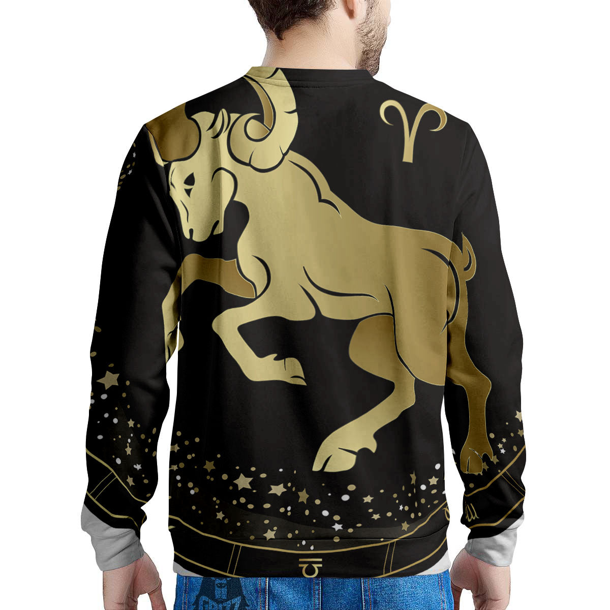 Aries Sign Black And Gold Print Men's Sweatshirt-grizzshop