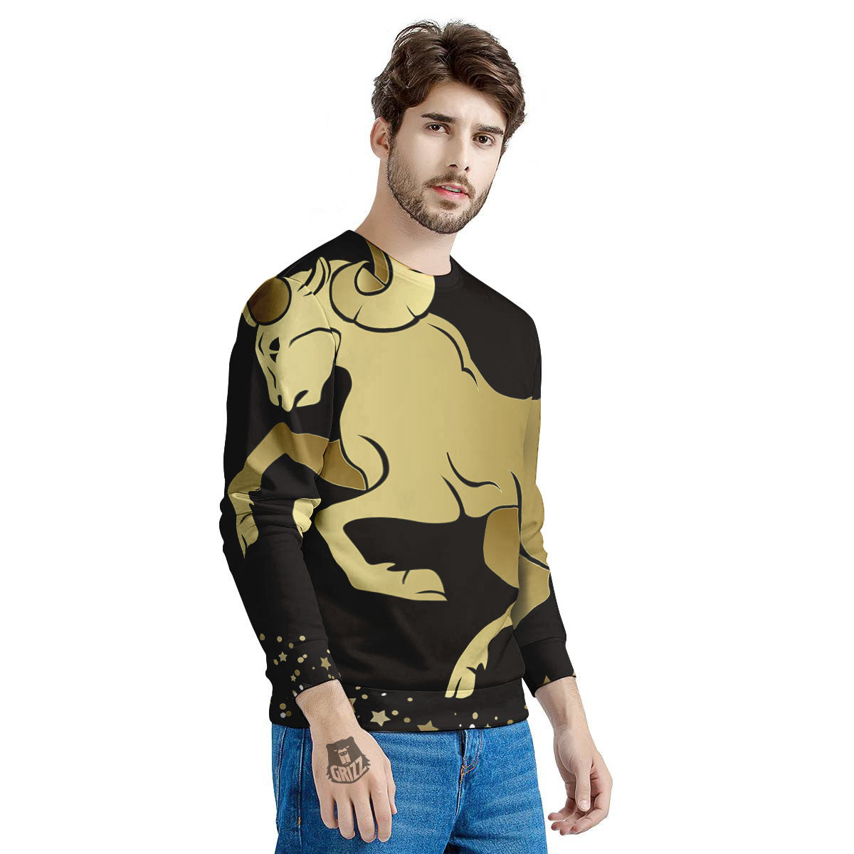 Aries Sign Black And Gold Print Men's Sweatshirt-grizzshop