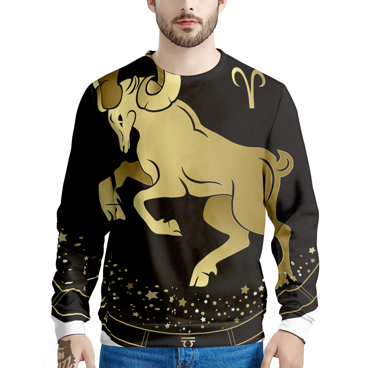 Aries Sign Black And Gold Print Men's Sweatshirt-grizzshop