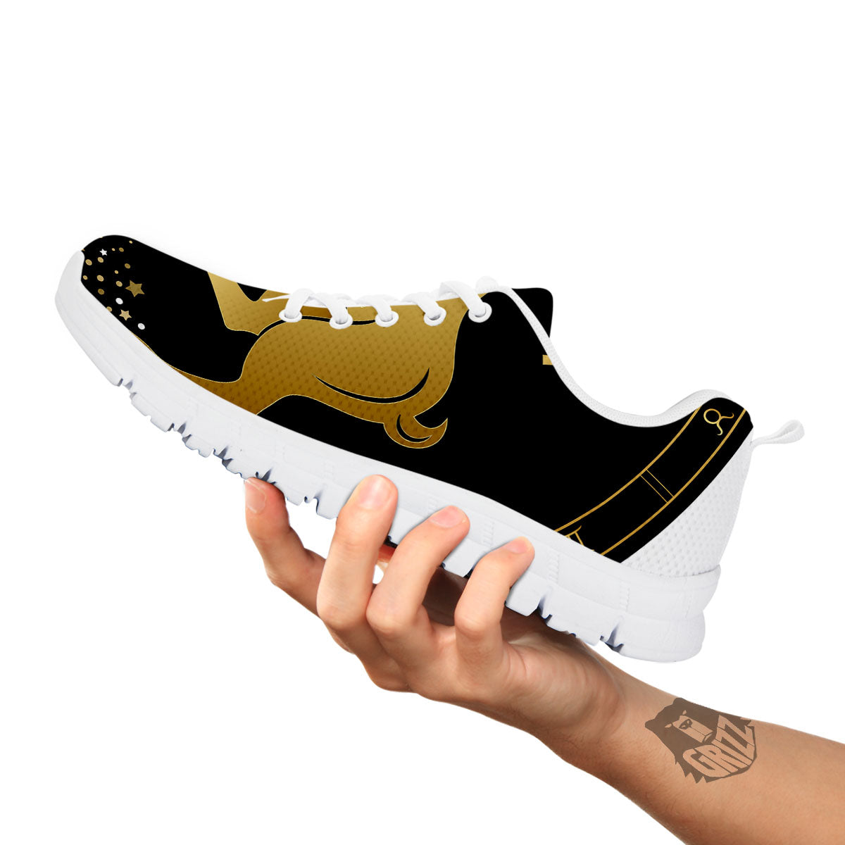 Aries Sign Black And Gold Print White Sneaker-grizzshop