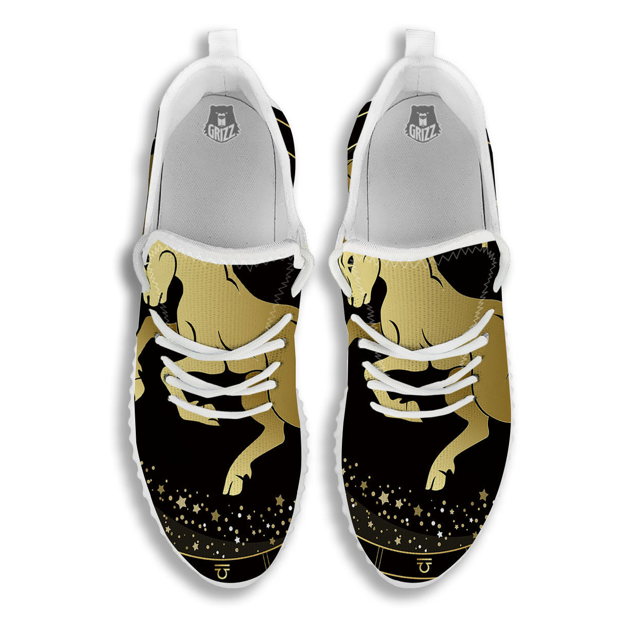 Aries Sign Black And Gold Print White Walking Shoes-grizzshop