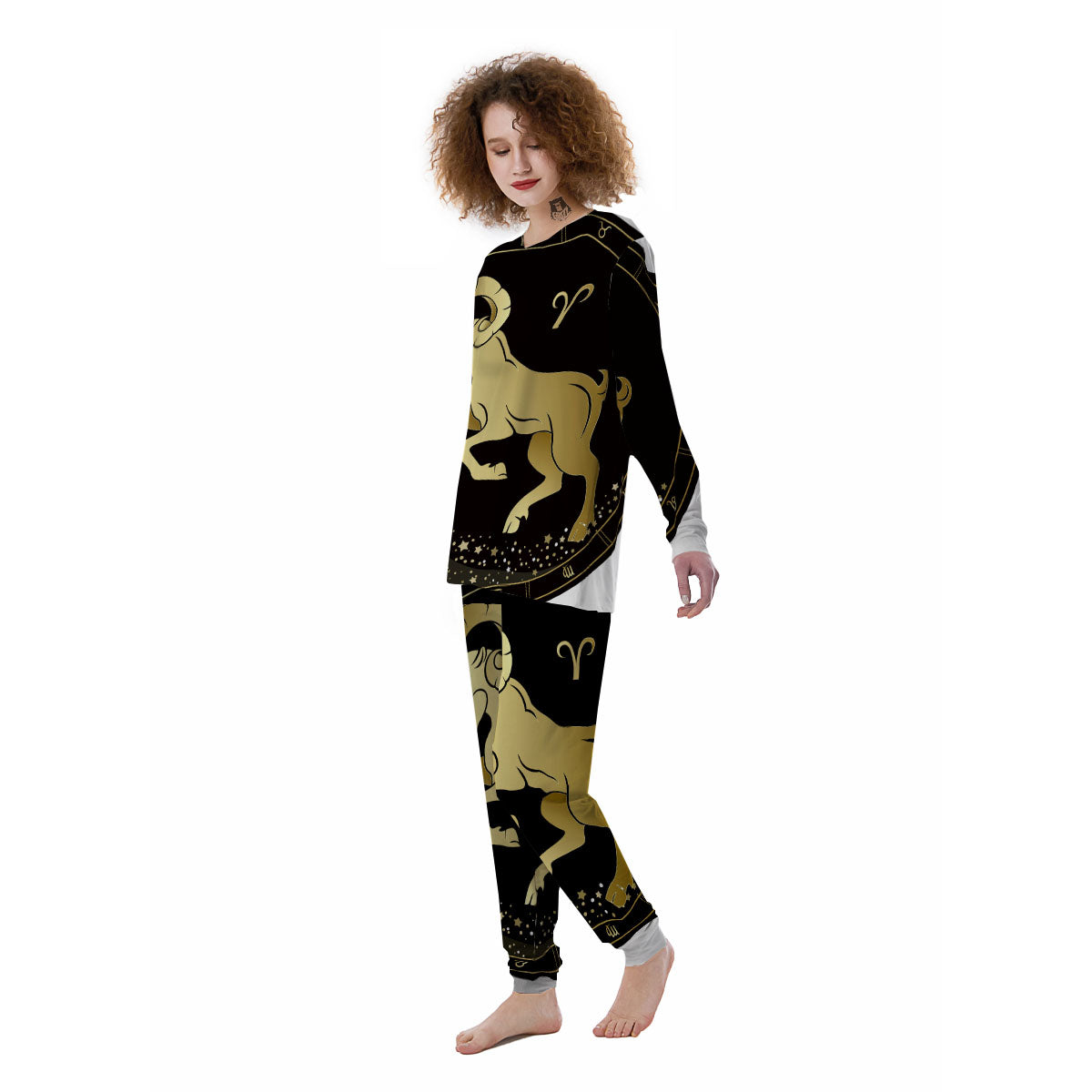 Aries Sign Black And Gold Print Women's Pajamas-grizzshop