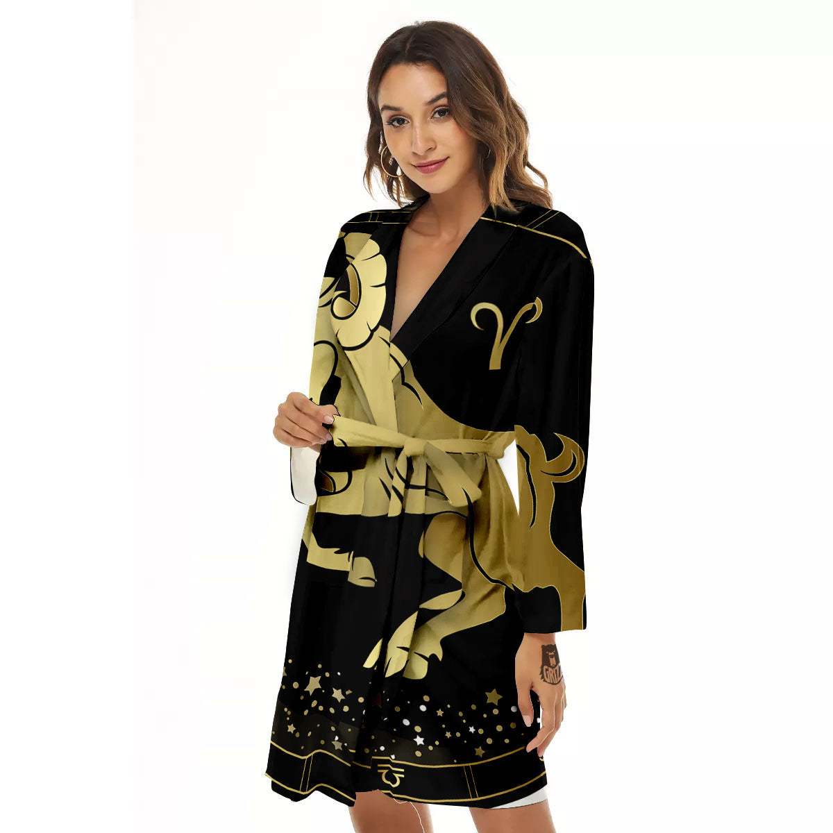 Aries Sign Black And Gold Print Women's Robe-grizzshop