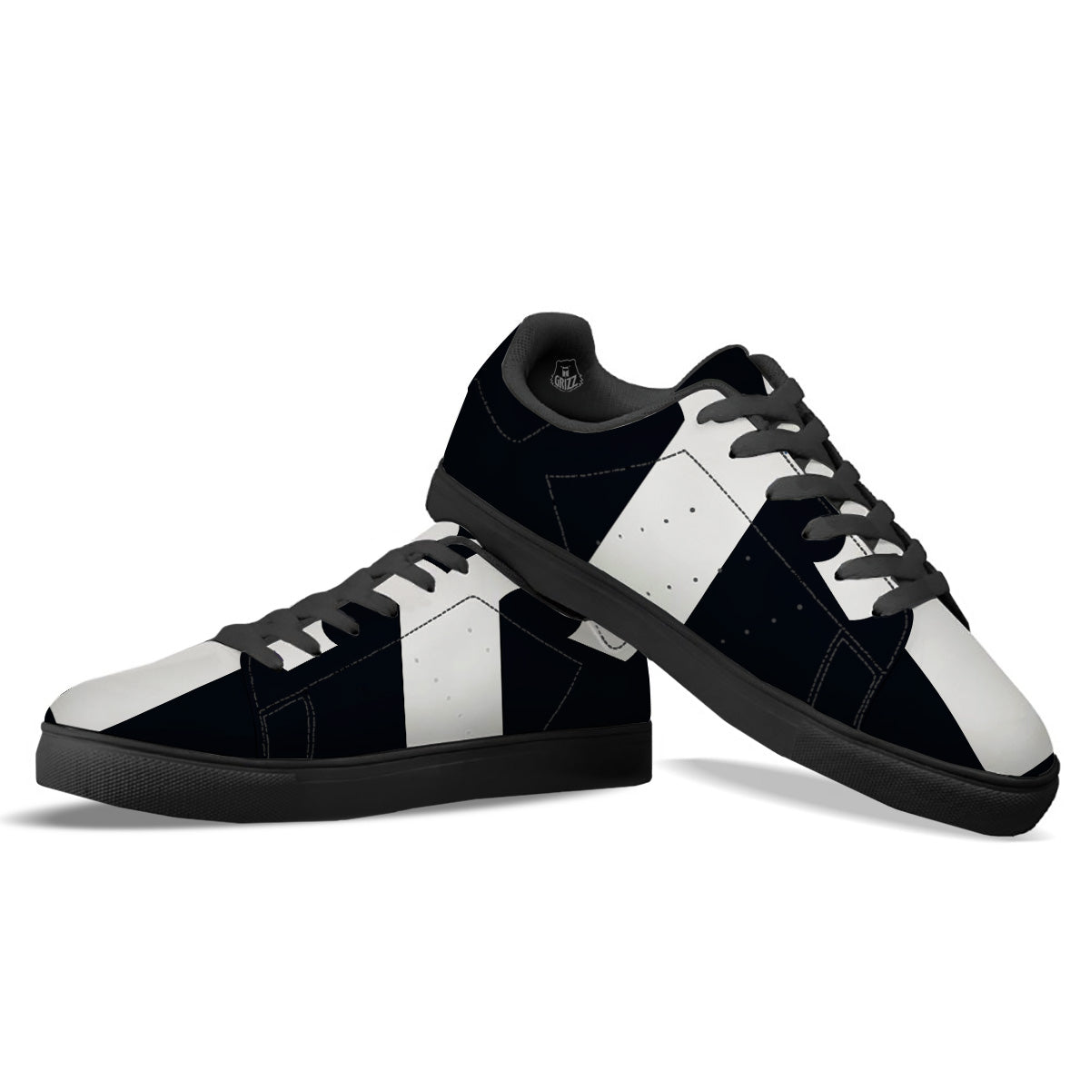 Aries Sign White And Black Print Black Low Top Sneakers-grizzshop