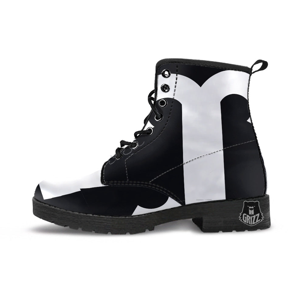 Aries Sign White And Black Print Leather Boots-grizzshop
