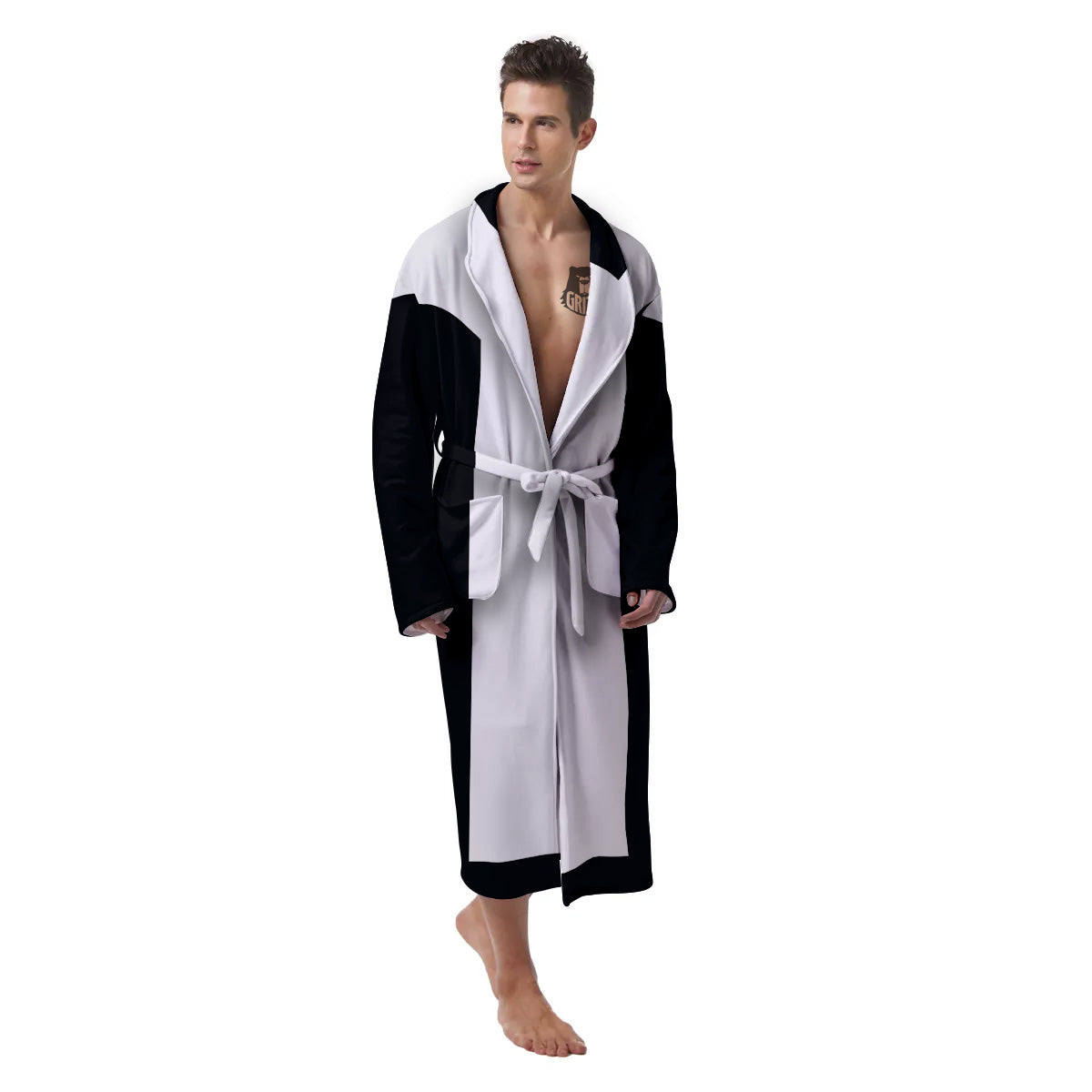 Aries Sign White And Black Print Men's Robe-grizzshop