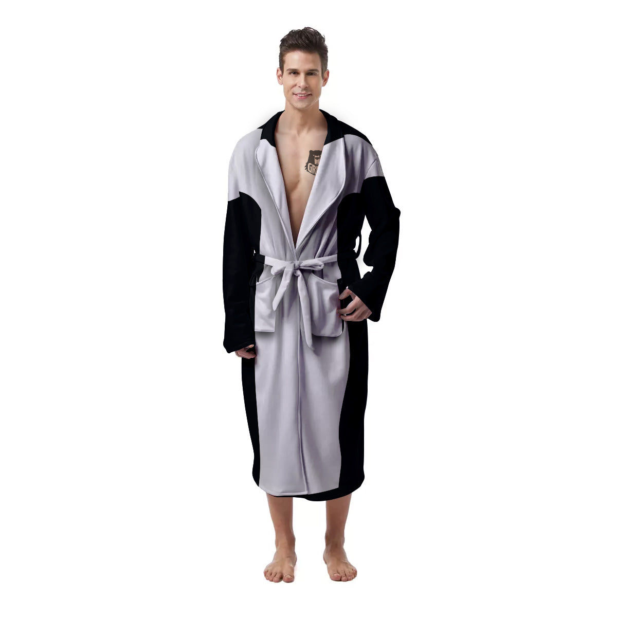 Aries Sign White And Black Print Men's Robe-grizzshop