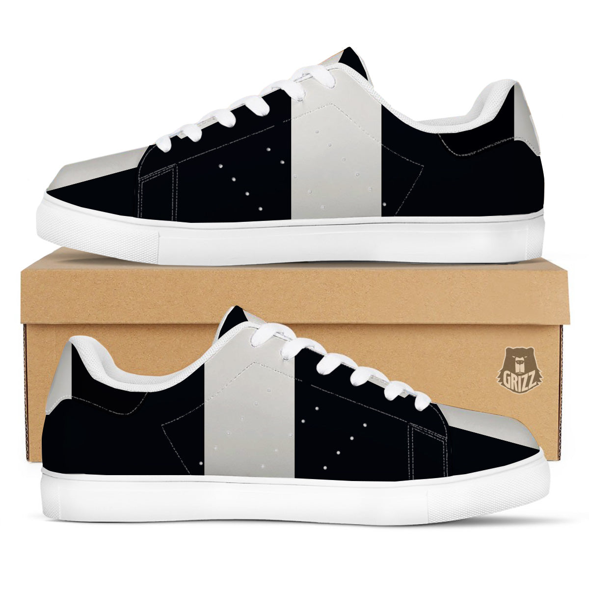 Aries Sign White And Black Print White Low Top Sneakers-grizzshop