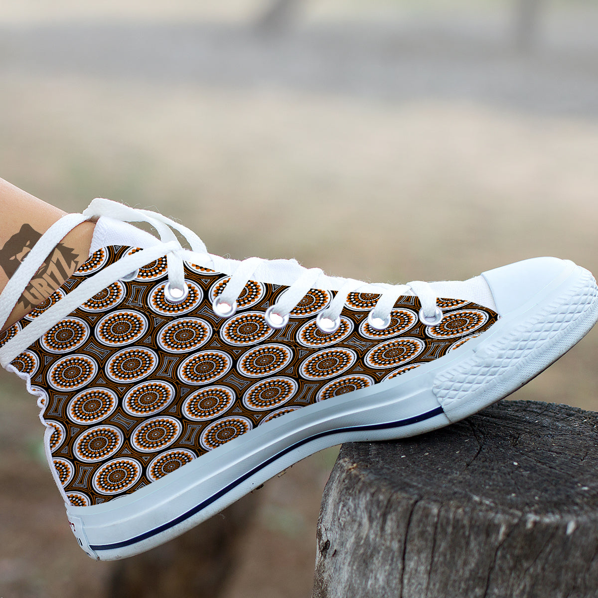 Art Dot Aboriginal Print Pattern White High Top Shoes-grizzshop