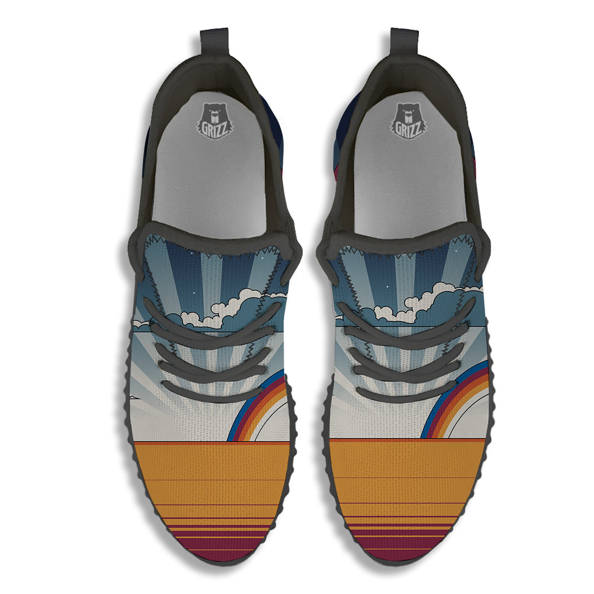 Art Style Hippie 1960s Print Black Walking Shoes-grizzshop