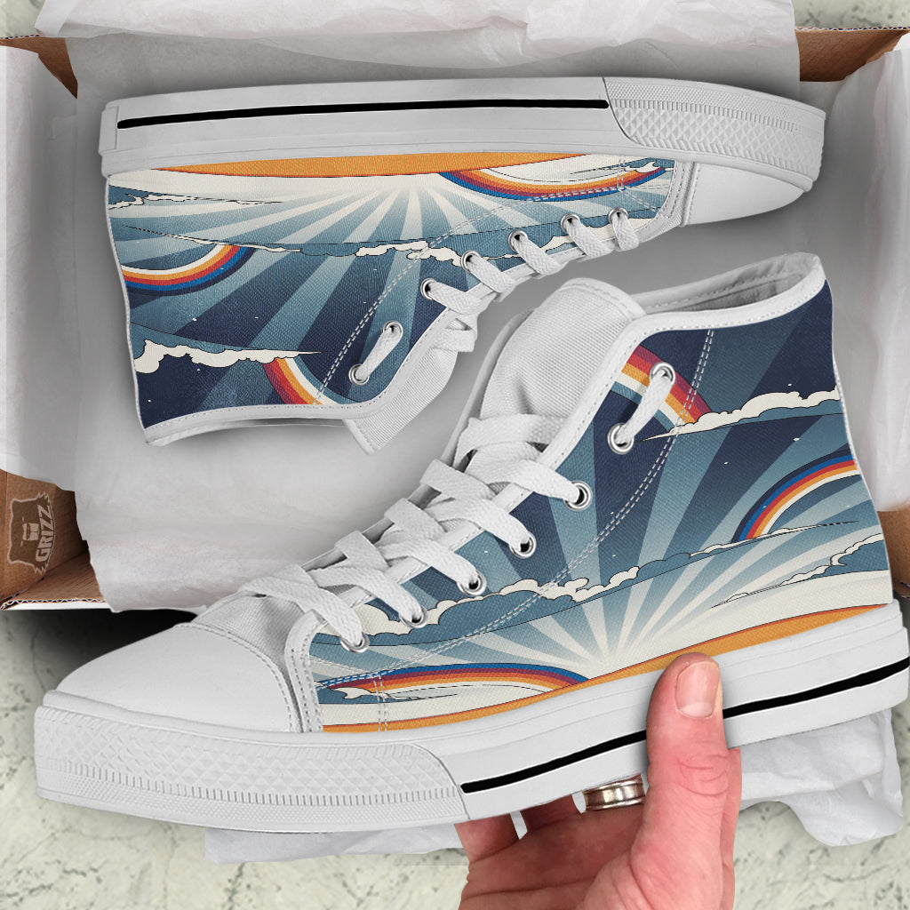 Art Style Hippie 1960s Print White High Top Shoes-grizzshop