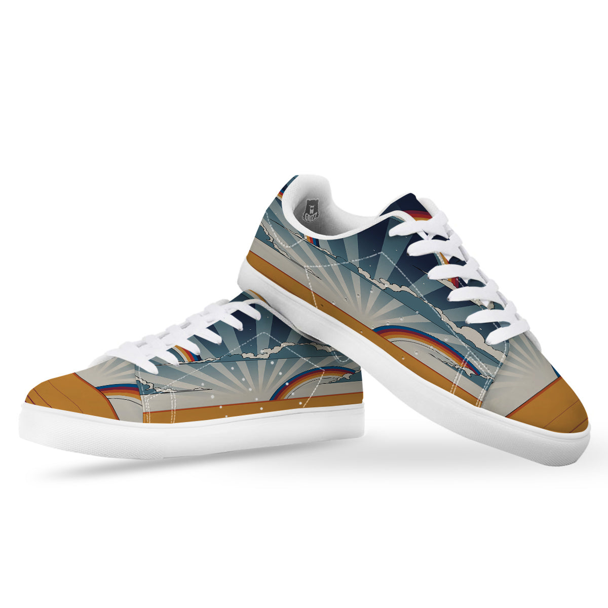 Art Style Hippie 1960s Print White Low Top Sneakers-grizzshop