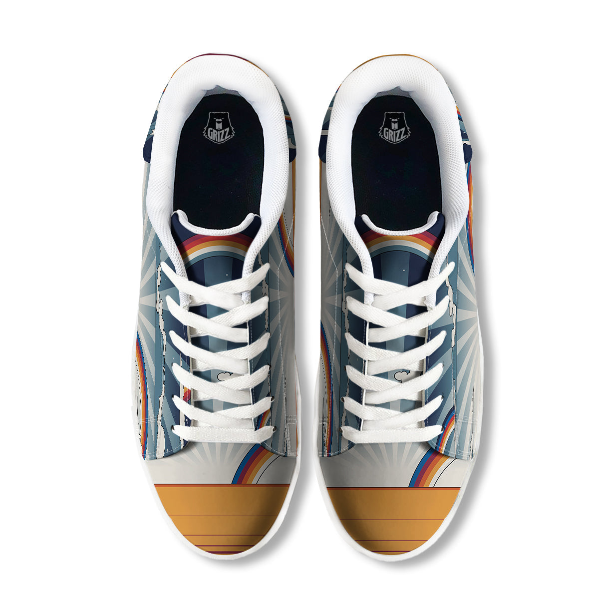 Art Style Hippie 1960s Print White Low Top Sneakers-grizzshop