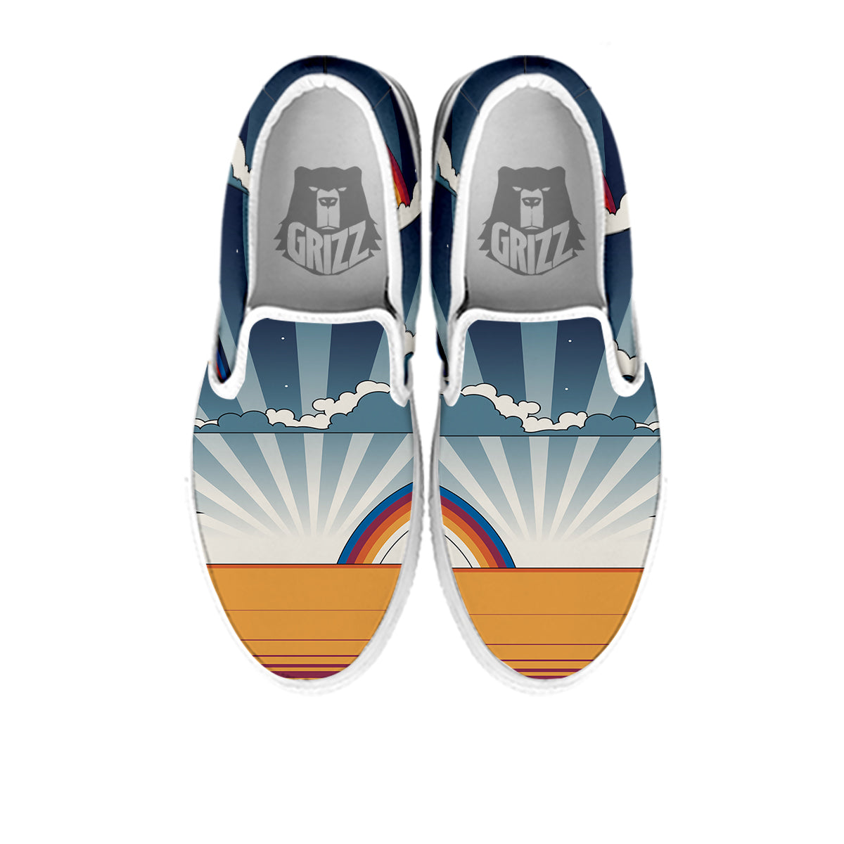 Art Style Hippie 1960s Print White Slip On Shoes-grizzshop