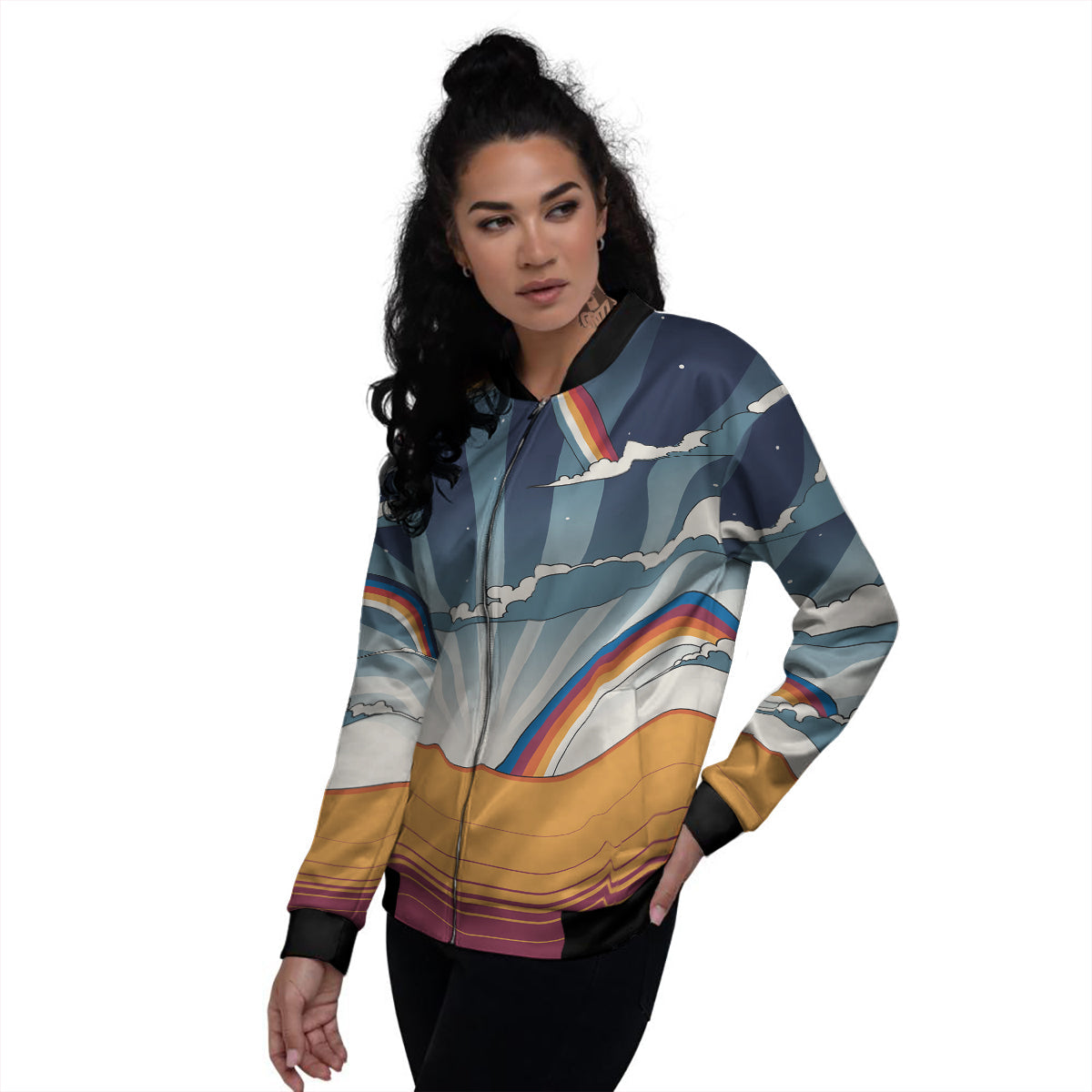 Art Style Hippie 1960s Print Women's Bomber Jacket-grizzshop