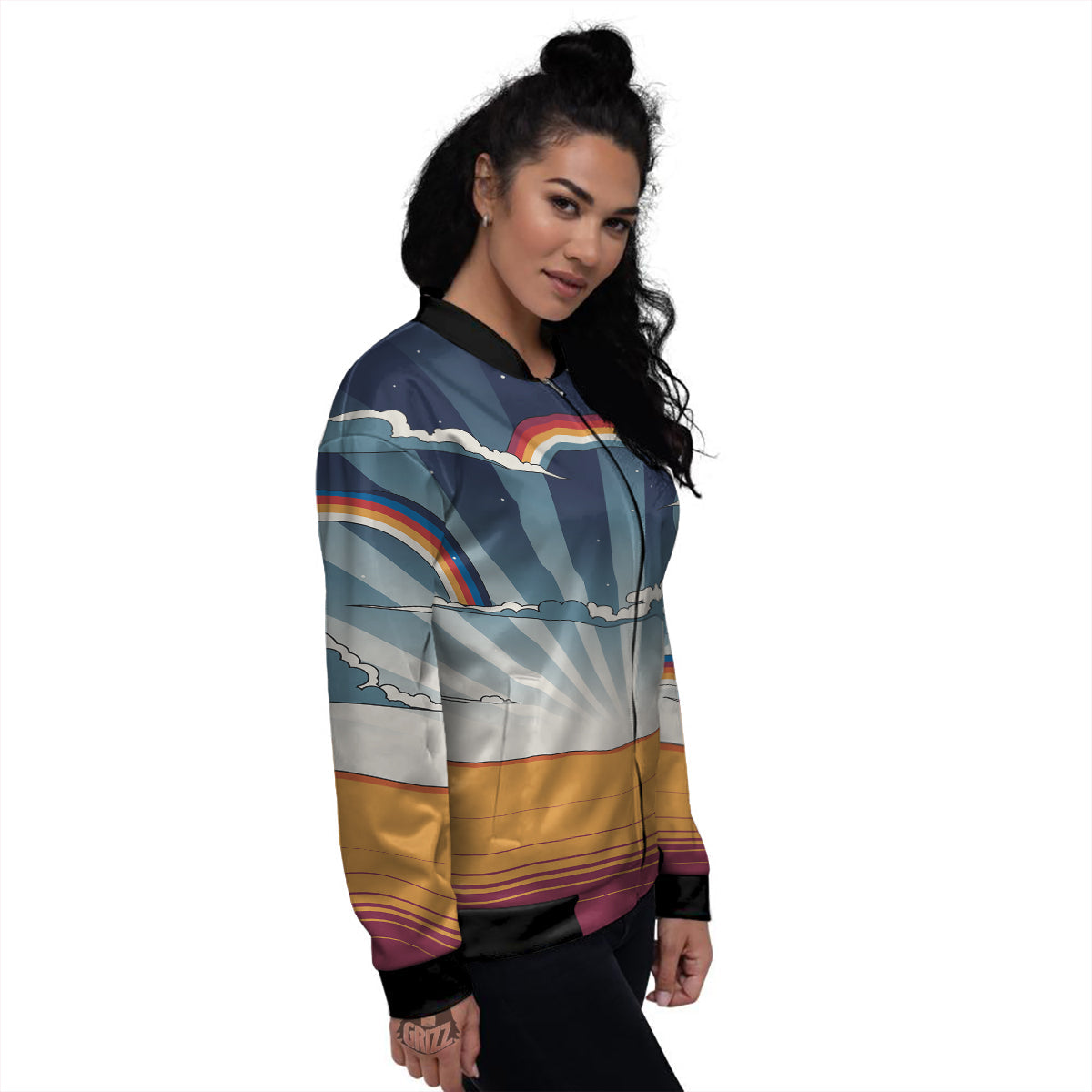 Art Style Hippie 1960s Print Women's Bomber Jacket-grizzshop