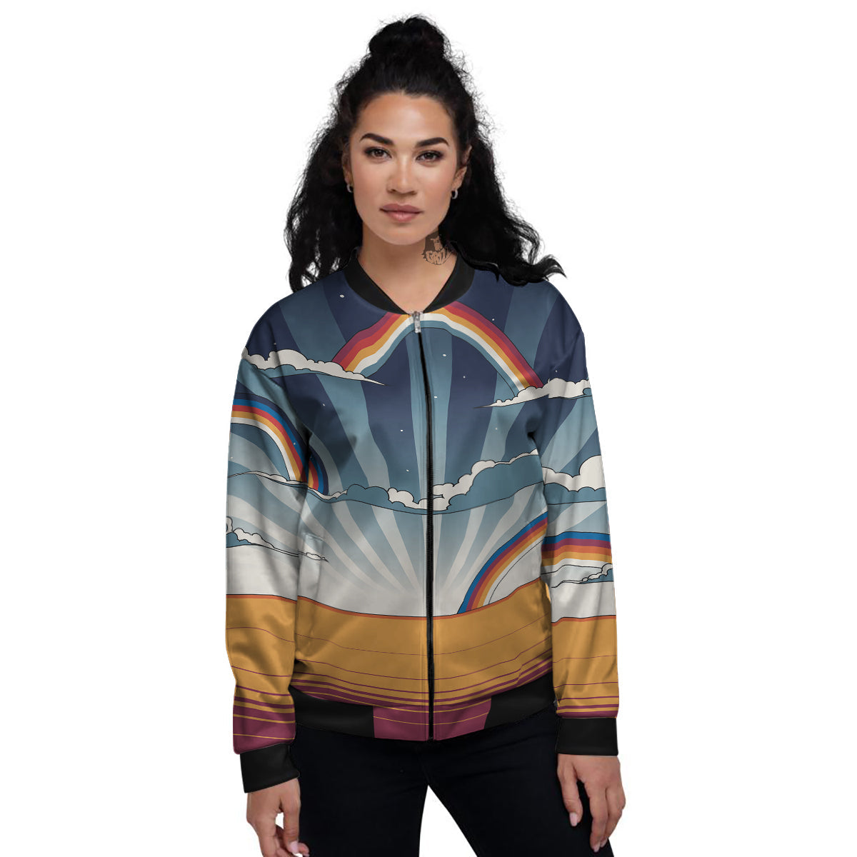 Art Style Hippie 1960s Print Women's Bomber Jacket-grizzshop