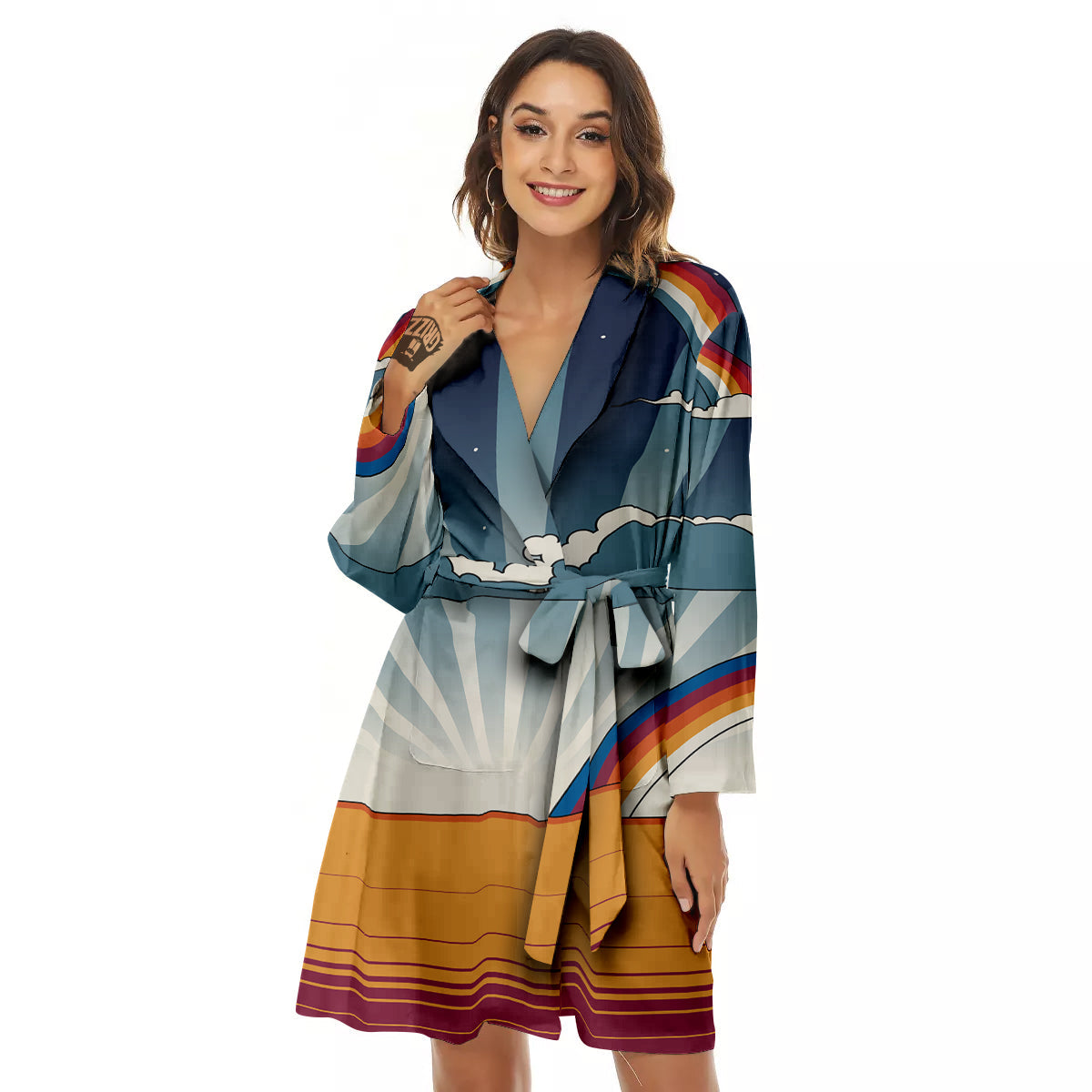 Art Style Hippie 1960s Print Women's Robe-grizzshop