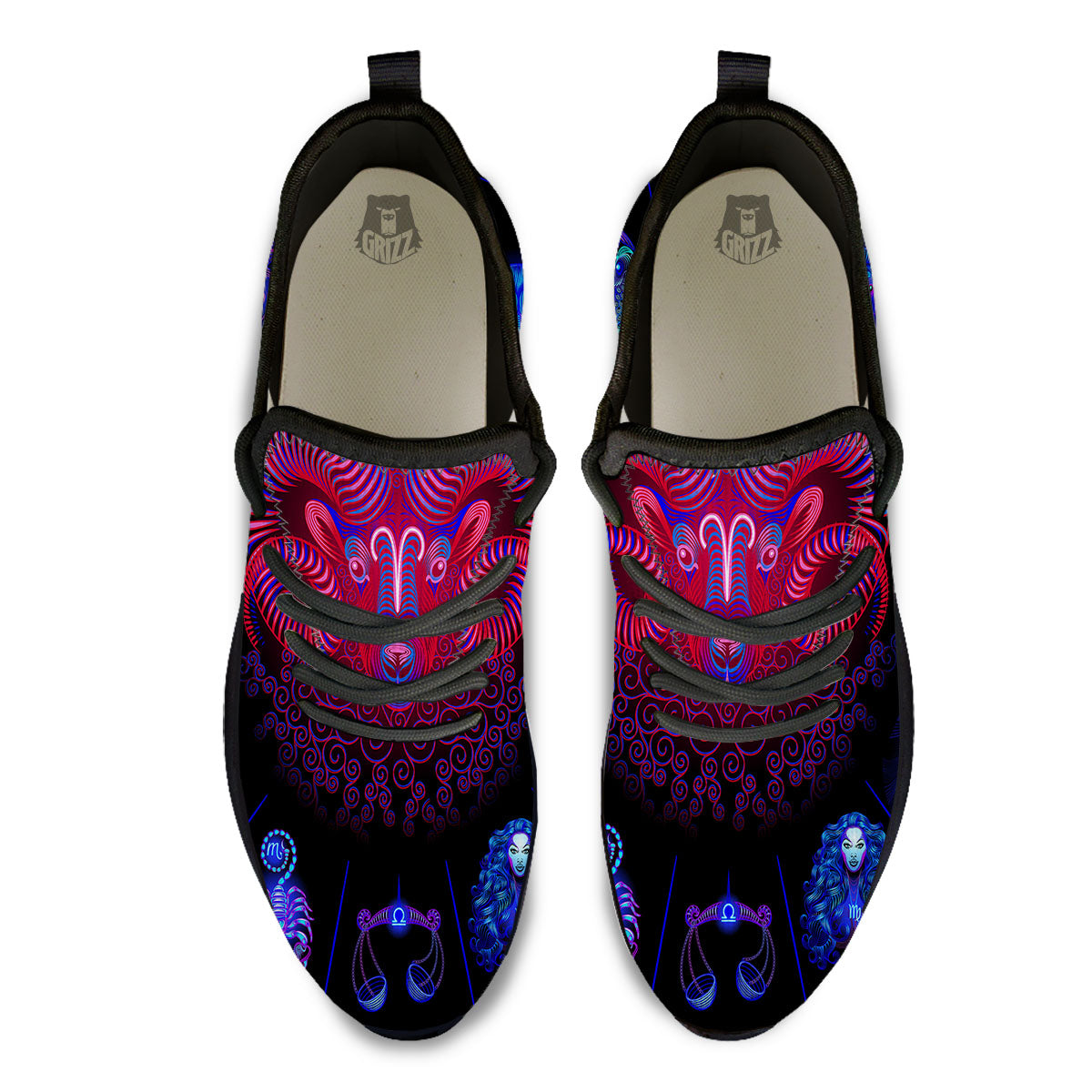 Astrological And Aries Signs Print Black Athletic Shoes-grizzshop