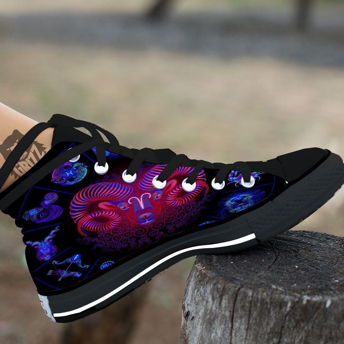 Astrological And Aries Signs Print Black High Top Shoes-grizzshop