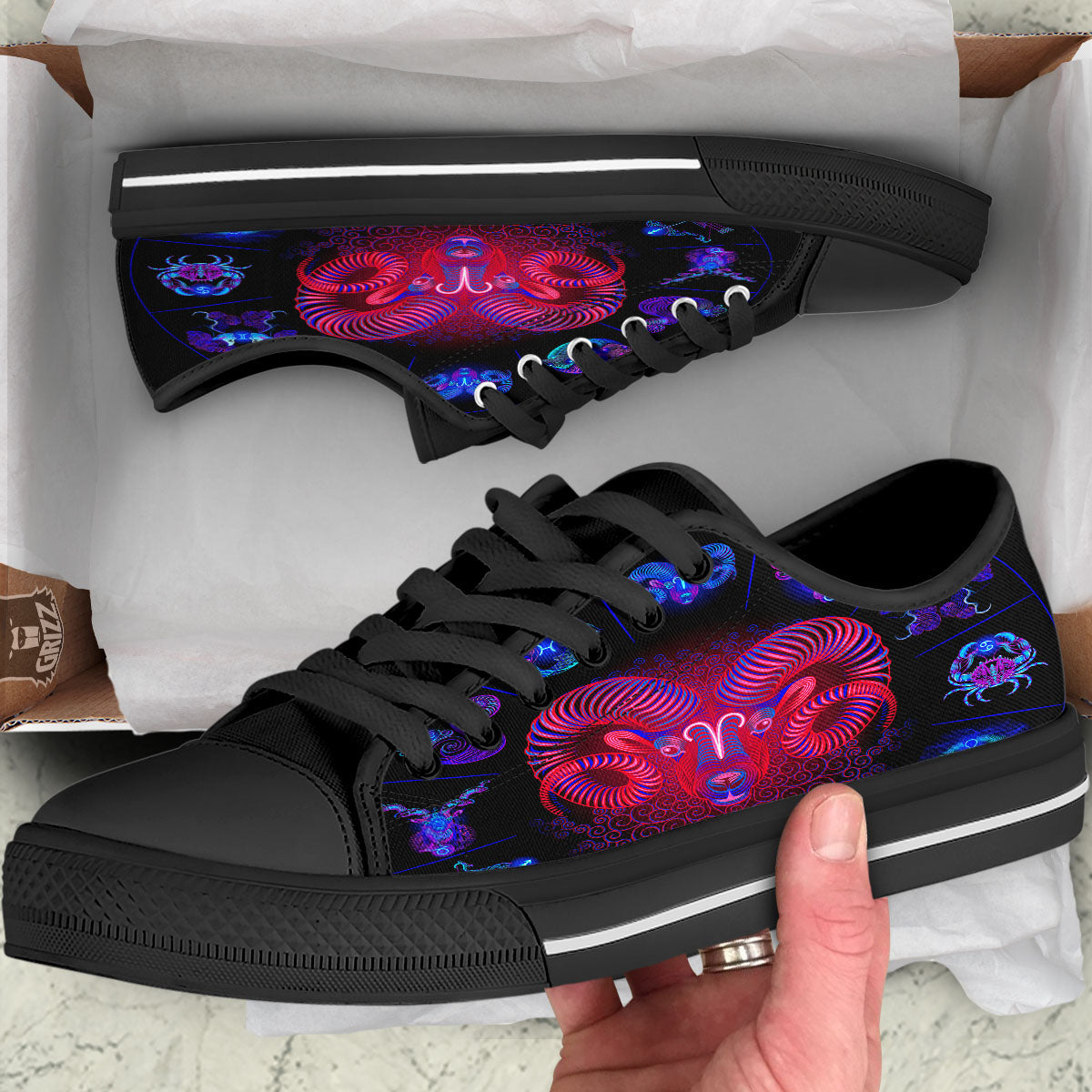 Astrological And Aries Signs Print Black Low Top Shoes-grizzshop