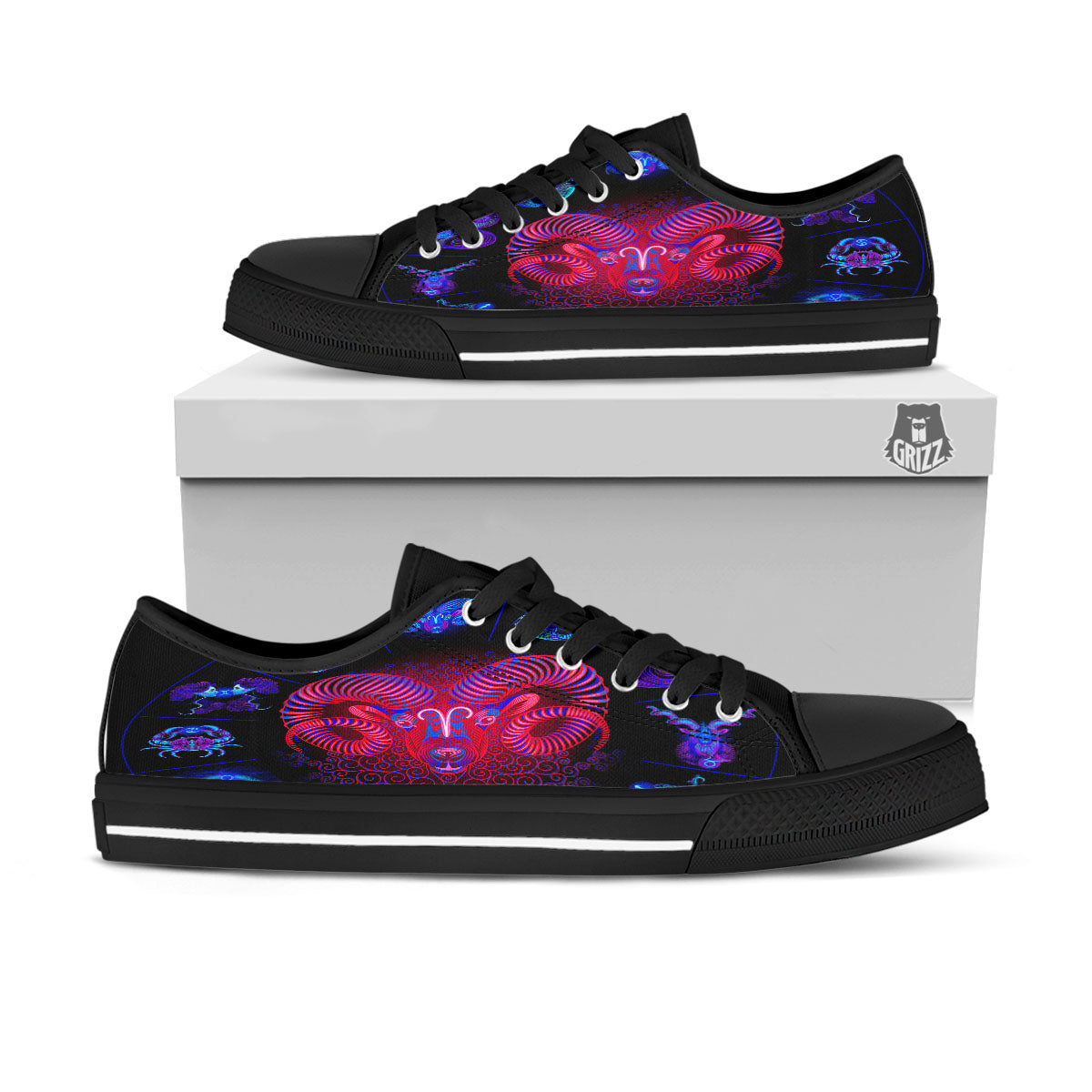 Astrological And Aries Signs Print Black Low Top Shoes-grizzshop