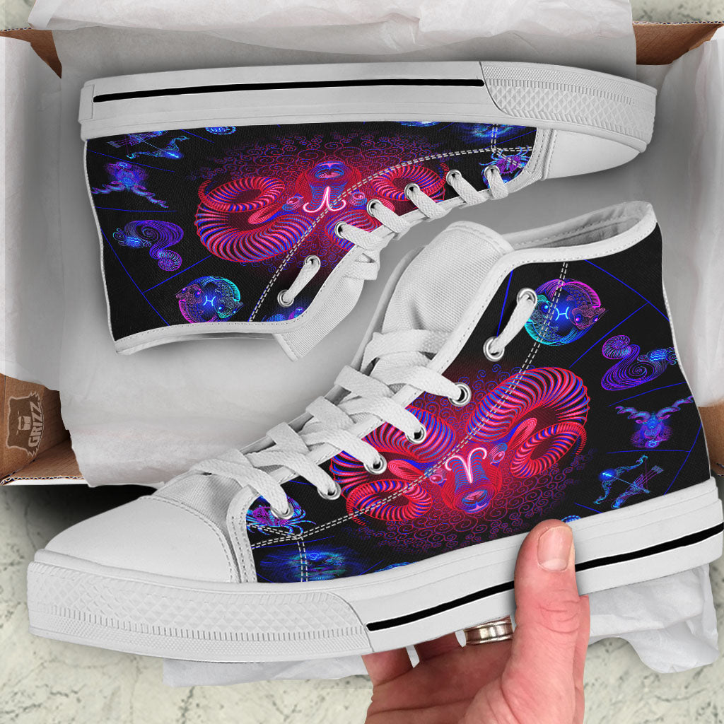 Astrological And Aries Signs Print White High Top Shoes-grizzshop