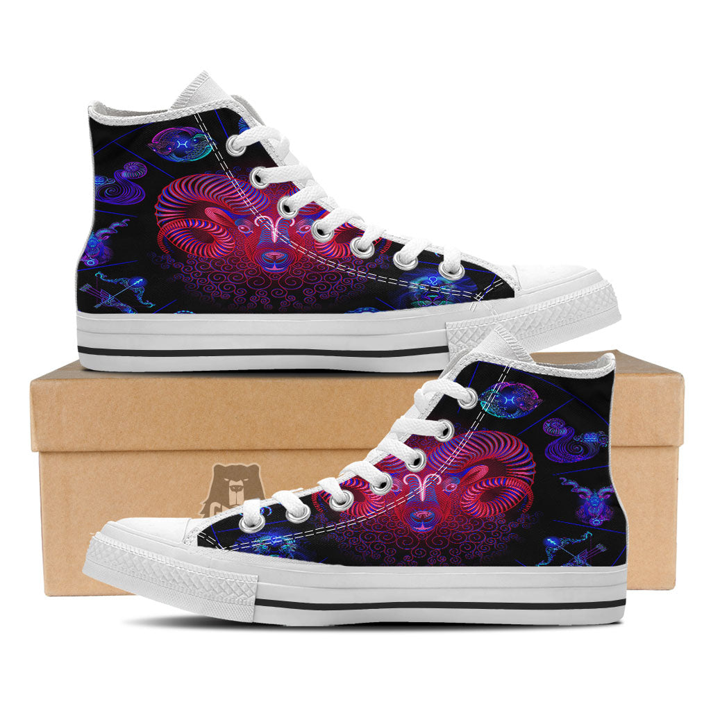 Astrological And Aries Signs Print White High Top Shoes-grizzshop