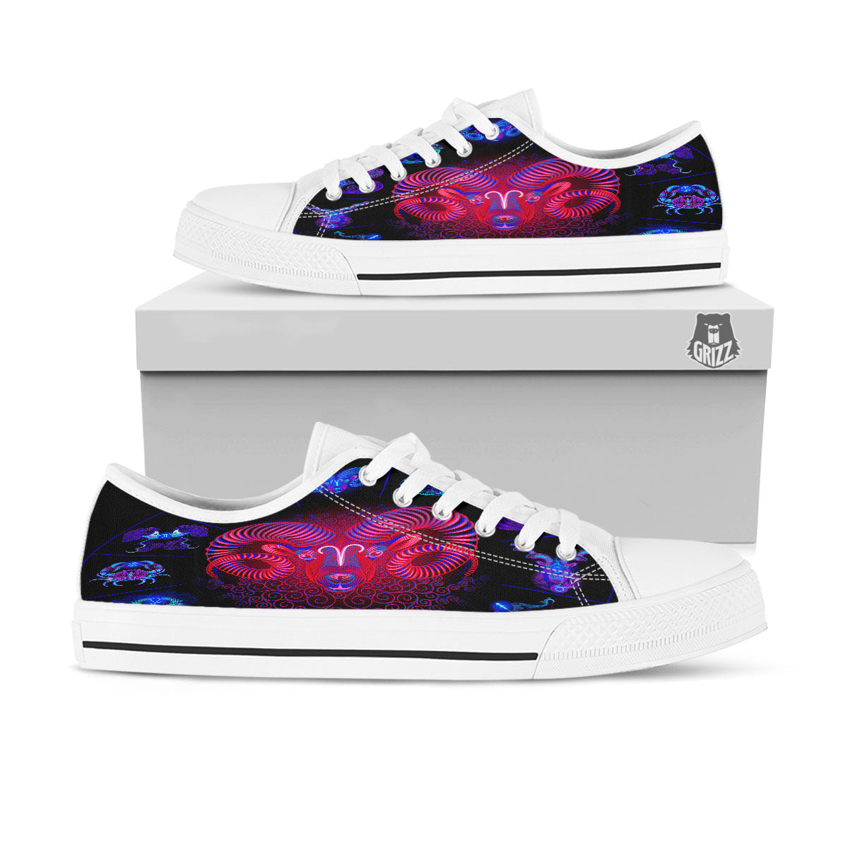 Astrological And Aries Signs Print White Low Top Shoes-grizzshop