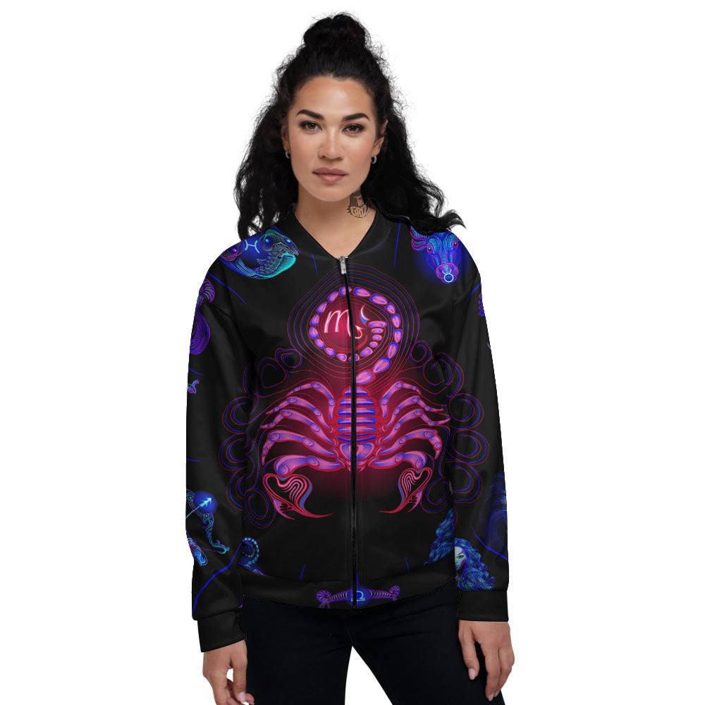 Astrological And Scorpio Signs Print Women's Bomber Jacket-grizzshop