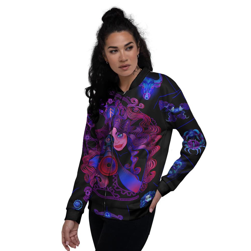 Astrological Signs And Sagittarius Print Women's Bomber Jacket-grizzshop