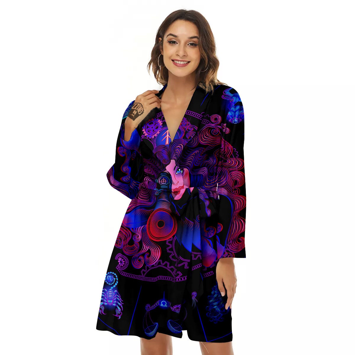 Astrological Signs And Sagittarius Print Women's Robe-grizzshop