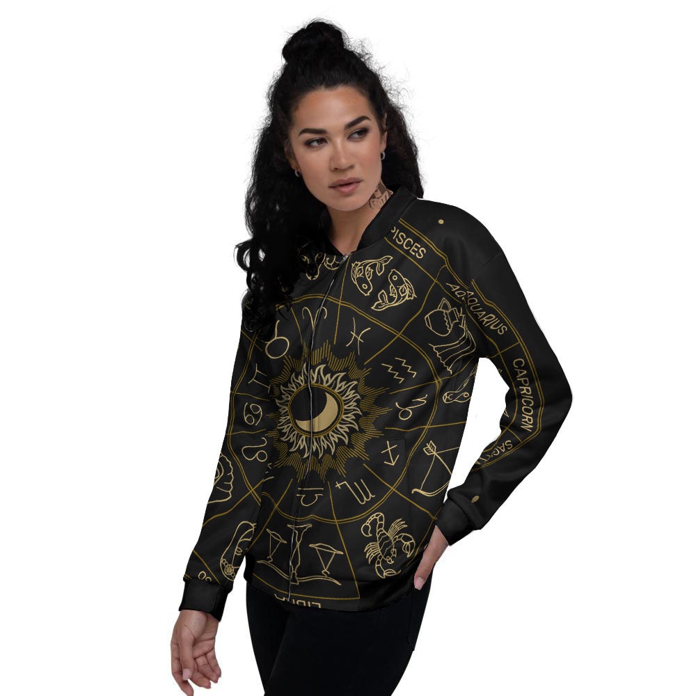 Astrology Zodiac Signs Print Women's Bomber Jacket-grizzshop