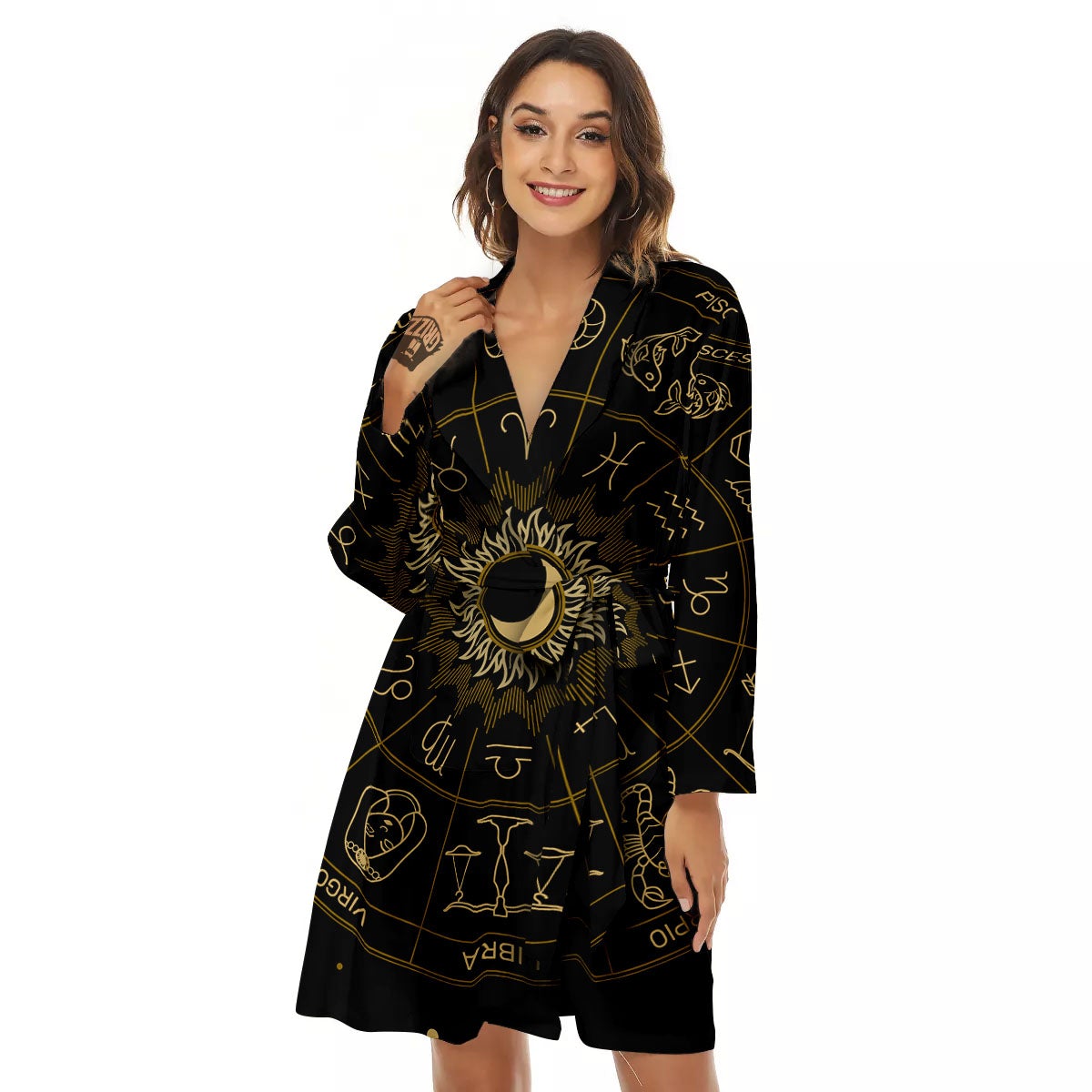Astrology Zodiac Signs Print Women's Robe-grizzshop