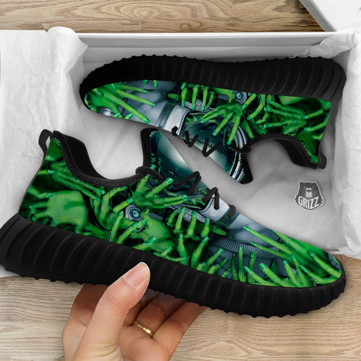 Astronaut And Alien Sci Fi Print Black Walking Shoes-grizzshop