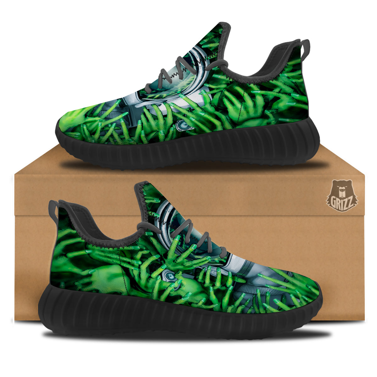 Astronaut And Alien Sci Fi Print Black Walking Shoes-grizzshop